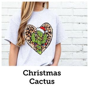 Ladies Christmas Lit Cactus T-shirt 2XL hand designed in  USA